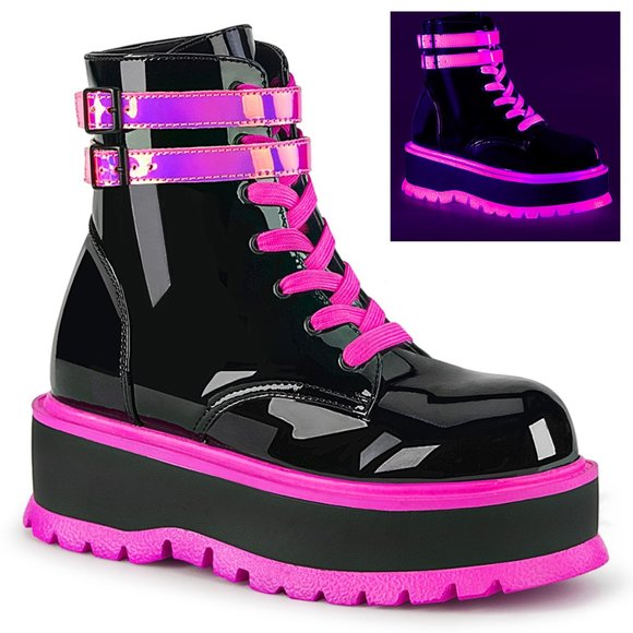Demonia Shoes - Demonia Slacker 52 Neon Pink Raver Ankle Bootie